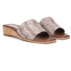 [Sam Edelman] Valery Snake Print Embossed Leather Mini Wedge Slide Sandals Sz 8